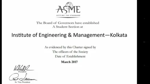 IEM Kolkata has opened a student section of the prestigious American Society of Mechanical Engineers.