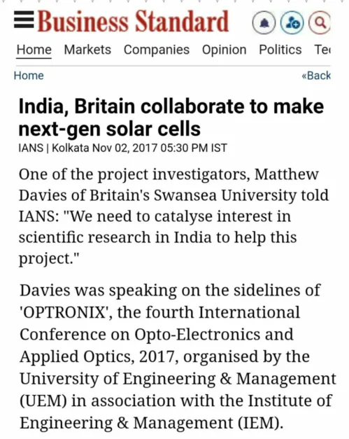 IEEE Optronix 2017 – the 4th International conference at the University of Engineering & Management (UEM)