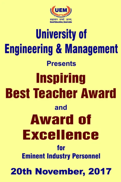 UEM presents Inspiring Best Teacher Award and Award of Excellence for Eminent Industry Personnel