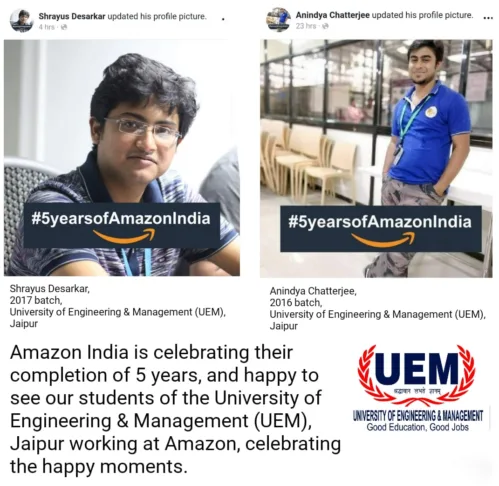 Students of UEM Jaipur working in Amazon India which have completed 5 years
