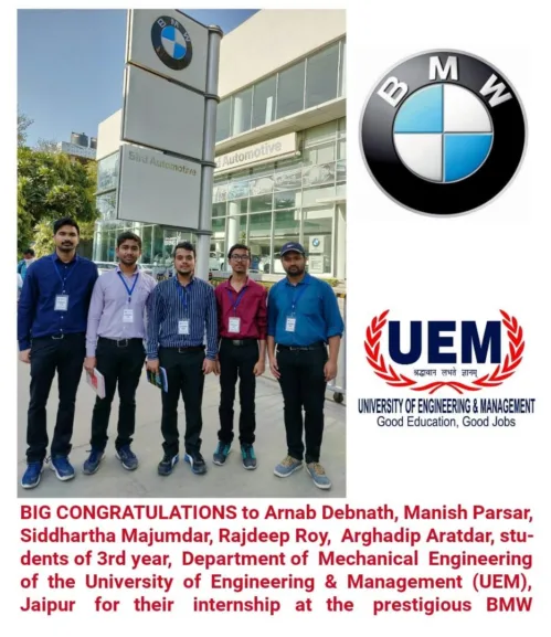 3rd Year students of UEM Jaipur is doing their internship at BMW