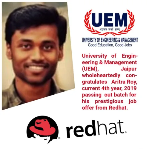 Aritra Roy, student of UEM Jaipur got job offer from redhat