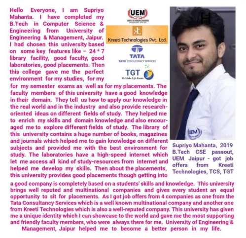 Words from UEM Jaipur alumnus, Mr. Supriyo Mahanta