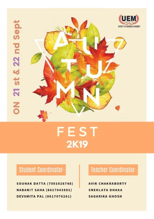 Cultural Festival – Autumn Fest, 2K19  at UEM Jaipur on 21st and 22nd September, 2019
