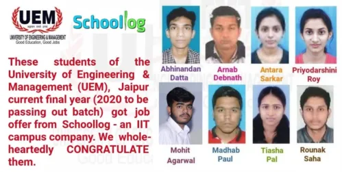 Placements in Schoollog (an IIT campus company) at UEM Jaipur
