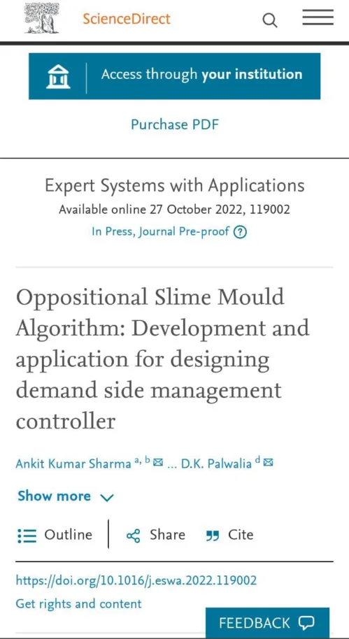 Next work of Prof. Ankit Kumar Sharma, Head and Associate Professor, Electrical Engineering Department, University of Engineering & Management (UEM), JAIPUR is published in Expert Systems with Applications-Elsevier (SCI, Scopus and Web of Science indexed)