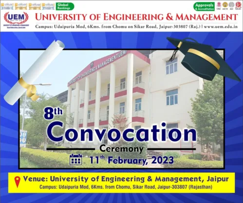 Dear students of 2022 pass out batch of UEM JAIPUR...... We are all eagerly waiting to meet you at your Convocation function followed by a post-Convocation party at your Alma Mater UEM JAIPUR on 11th February, 2023.