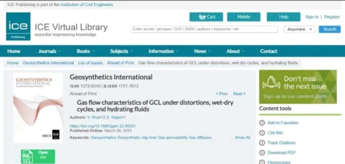 Next research article titled “Gas flow characteristics of GCL under distortions, wet-dry cycles and hydrating fluids” is published (Ahead of Print) in Geosynthetics International