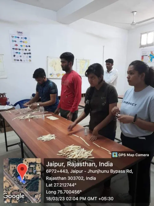Event Name – Popsicles Stick Bridge Loading, University of Engineering & Management (UEM), JAIPUR.  On 18th-March- 2023, Students of Civil Engineering Department have organized the Popsicles Stick bridge Loading Event.