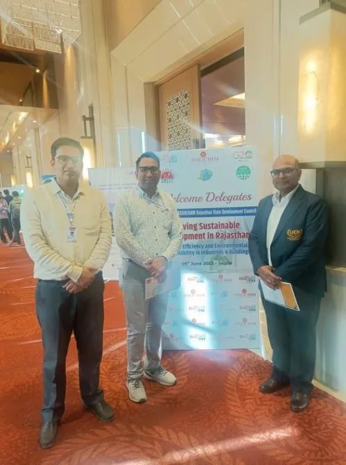 Prof. Dr. Pradeep Kumar Sharma – Registrar, Prof. Dr. Ankit Kumar Sharma – HOD EE and Prof. Dr. Anurag Hamilton – Professor ME represented the University of Engineering & Management (UEM), JAIPUR in the Conference on “Driving Sustainable Development in Rajasthan: Energy Efficiency and Environmental Sustainability in Industries and Buildings, organized by the ASSOCHAM Rajasthan State Development Council in Hotel Radisson Blu, Tonk Road, Jaipur on 9th June 2023 (Friday).
