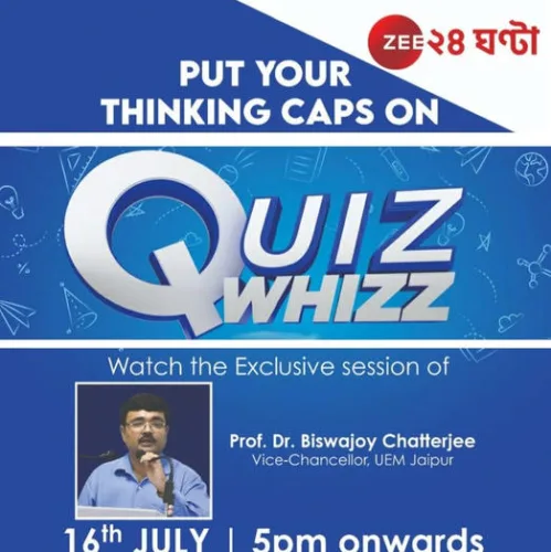 Prof. Dr. Biswajoy Chatterjee, Vice-Chancellor, UEM JAIPUR will be taking a puzzle session with the students today, 16th July, 2023, Sunday, 5 PM at Zee 24 Ghanta. It will be a learning session alongside puzzle solving. Please do WATCH.