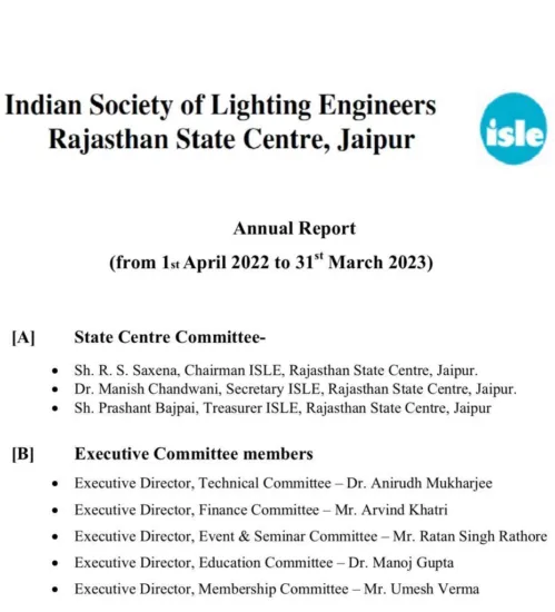 Heartiest Congratulations to Prof. Dr. Aniruddha Mukherjee, Dean, University of Engineering & Management (UEM), JAIPUR for being formally included as Executive Director of the Technical Committee in ISLE (Indian Society of Lighting Engineers) Rajasthan State Centre.