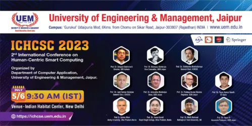 Invitation for 2nd International conference on Human-Centric Smart computing – ICHCSC 2023, being organized by UEM JAIPUR:-