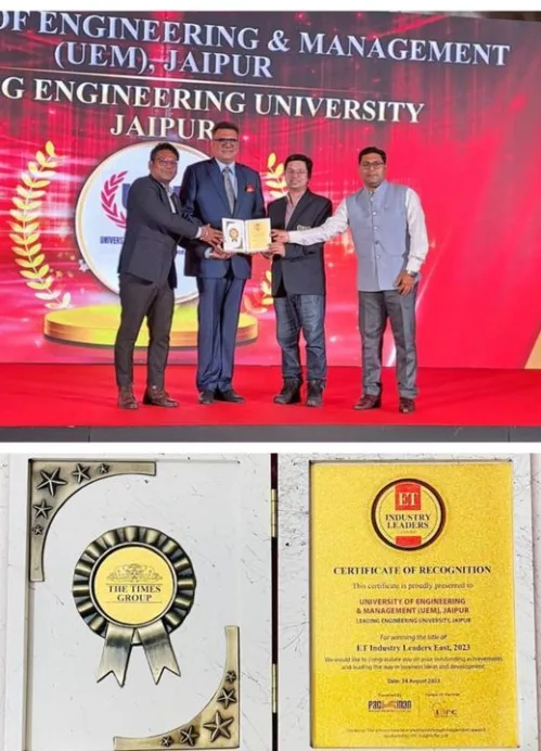 University of Engineering & Management (UEM), JAIPUR has been awarded the “Leading University in Jaipur” under ET Industry Leaders recognition by The Economic Times.