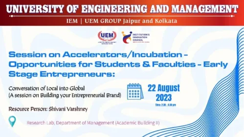 School of Management, University of Engineering & Management, Jaipur in association of IIC organized a seminar on “Accelerators/Incubation.