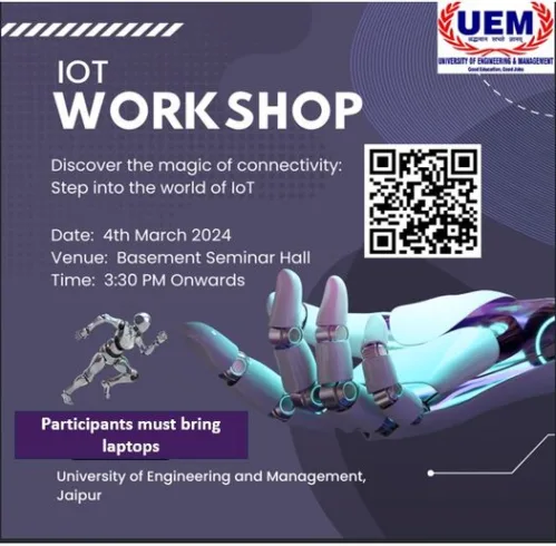 University of Engineering and Management, Jaipur is organising a hands-on workshop on latest developments and innovative projects using IoT (Internet of Things).