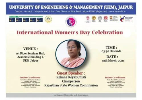 International Women Day Celebrations on 12 March 2024.