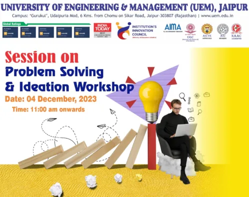 School of Management, University of Engineering and Management, Jaipur in association with IIC organized a session on “Problem Solving and Ideation Workshop” on December 4th, 2023.