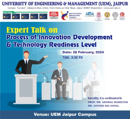 Expert talk on "Process of Innovation Development & Technology Readiness Level” on 28th February 2024.