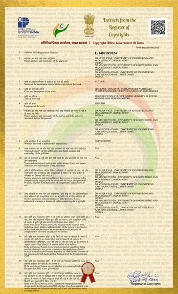 Dr. Neha Vyas, Dr. Madhu Teotia and Dr. Vishnuraj Nair from the Department of Physiotherapy, UEM Jaipur has published a copyright of work.