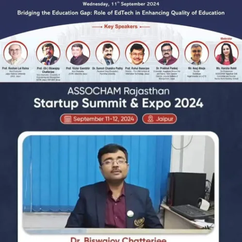 Prof. Dr. Biswajoy Chatterjee Vice-Chancellor is invited to speak in the Assocham Rajasthan Startup Summit & Expo, 2024