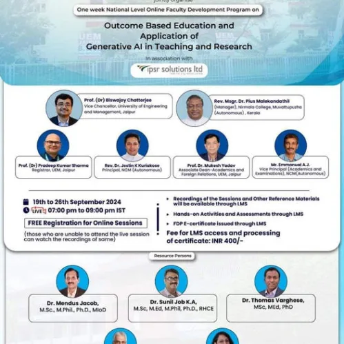Faculty Development Workshop (FDP) on Outcome-Based Education and the Application of Generative AI in Teaching & Research.