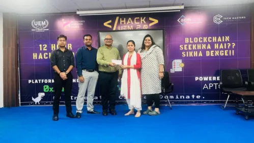 Grant-in-Aid Project Cheques Distributed to Faculty Members at University of Engineering and Management (UEM), Jaipur.