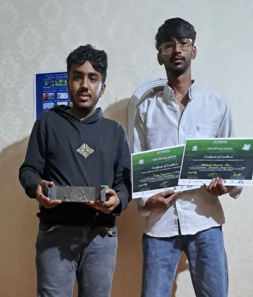 Student of Shunya Student Chapter of University of Engineering Management Jaipur, stood winner, 1st runner up and second runner up at robosoccer at Techvaganza