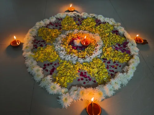Rangoli decoration in the campus done by girl students of UEM Jaipur.