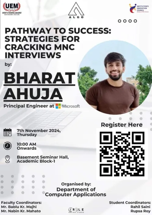 Mr. Bharat Ahuja delivered a session at UEM JAIPUR today for our students on "Pathway to Success: Strategies for cracking MNC Interviews".