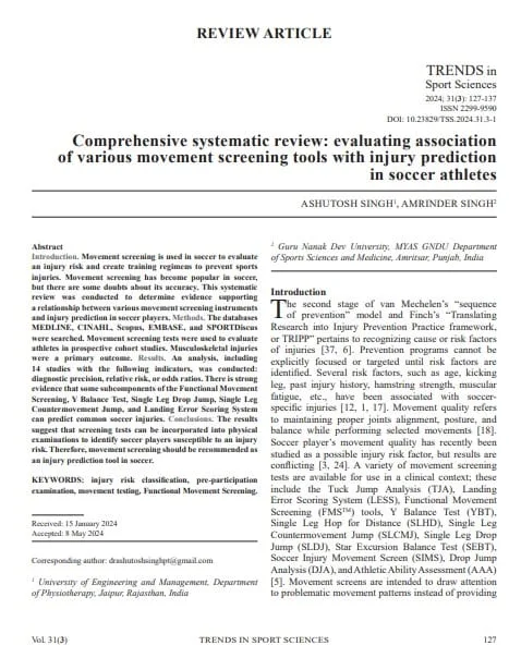 Dr. Ashutosh Singh, Assistant Professor, Department of Physiotherapy, has published a research paper in a Scopus-indexed Journal.