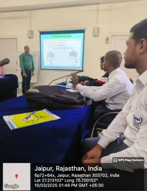 The Department of Civil Engineering, University of Engineering and Management (UEM), Jaipur has successfully organized a 3-Days Pre-Industrial Training & Workshop Phase-I on “Practical Problems & their Solutions in RC, Hydraulic and Foundation Structures” for final year students from Civil Engineering department.