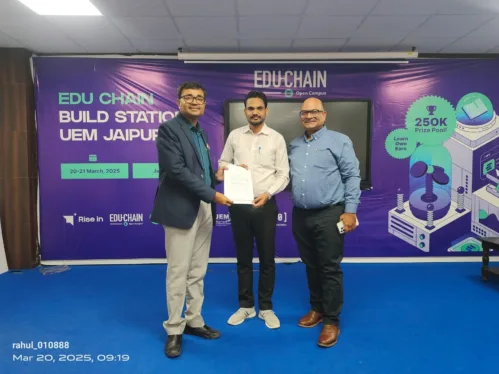 Dr. Pawan Sharma, Associate Professor, School of Management, University of Engineering & Management (UEM), Jaipur, has been honored with a Letter of Appreciation from the Association of Mutual Funds in India (AMFI) for his exceptional coordination of the Investor Awareness Program on Financial Empowerment Through