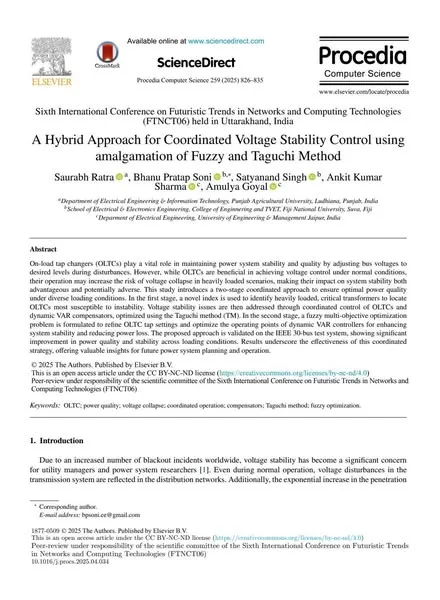 The research work of Dr. Ankit Kumar Sharma, Head and Associate Professor, Department of Electrical Engineering, has been published in the prestigious Procedia Computer Science, Elsevier (Scopus indexed) journal.