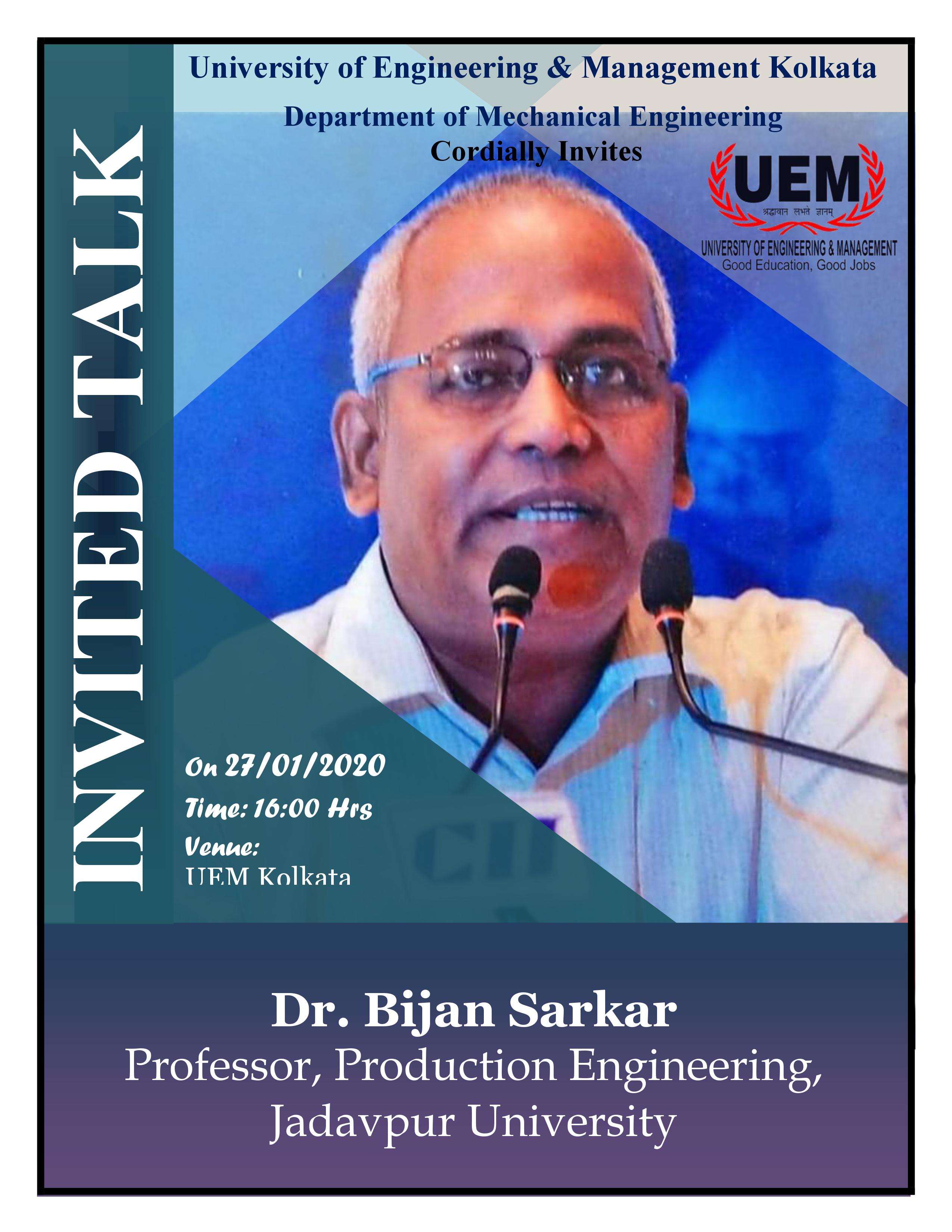 Technical Talk by Dr. Bijan Sarkar, Professor, JU on Epistemology of Teaching and Learning Process at UEM Kolkata