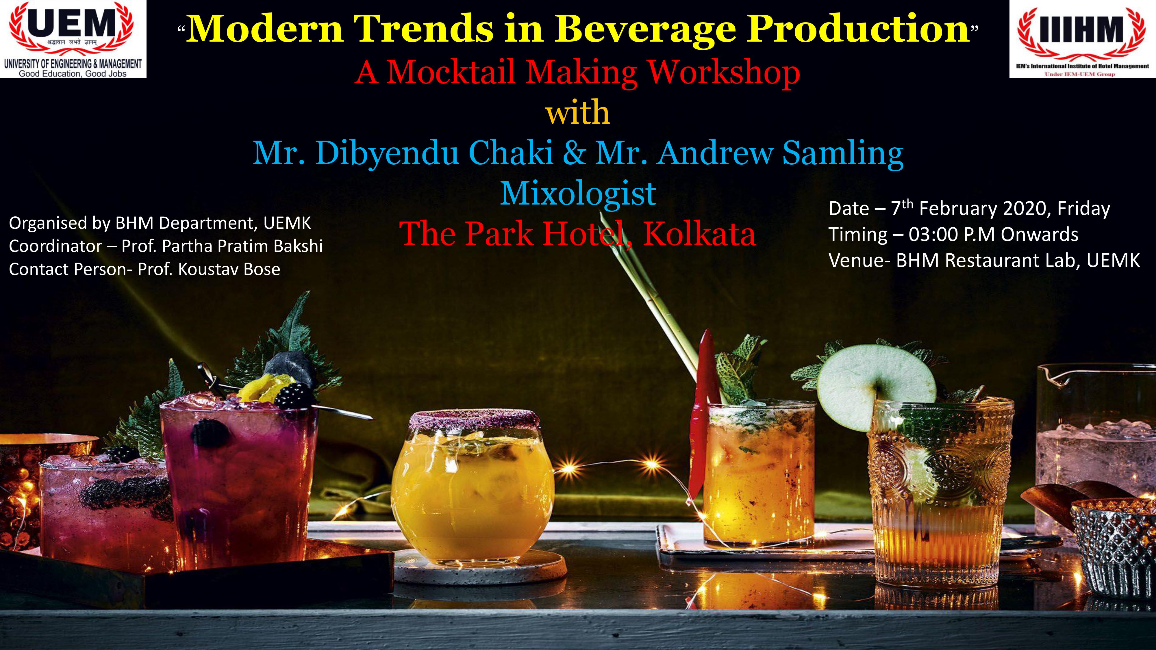 Mocktail Making Workshop organized by the BHM department of UEM Kolkata on 7th February 2020