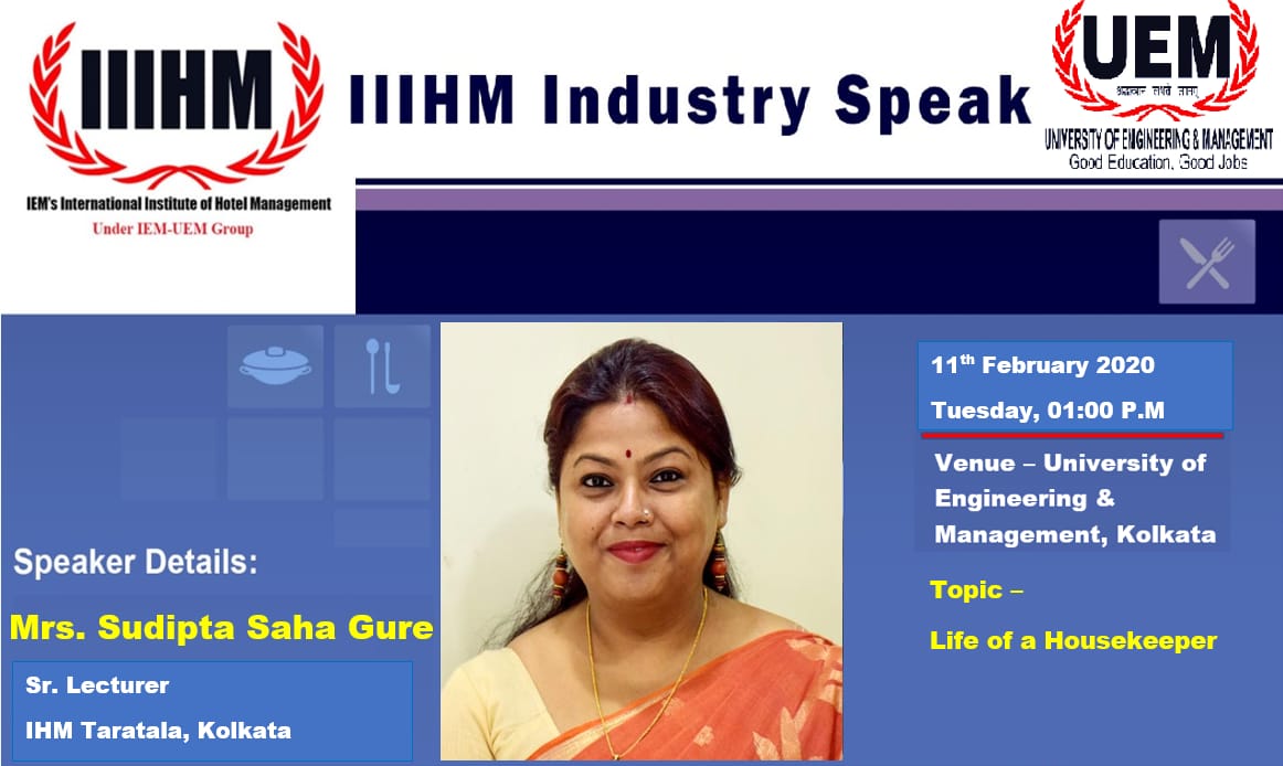 An interactive session conducted on "Life of a Housekeeper" by Senior Faculty Member Mrs. Sudipta Saha from IHM Taratala