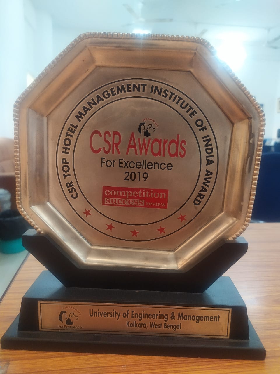 IIIHM, hotel management department of UEM Kolkata received CSR Top Hotel Management Institute of India award for the year 2019