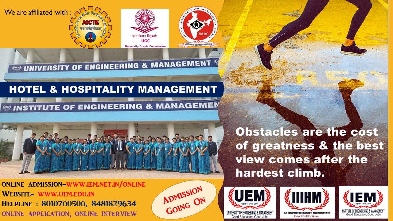 Online admission going on BHM department at UEM Kolkata. 