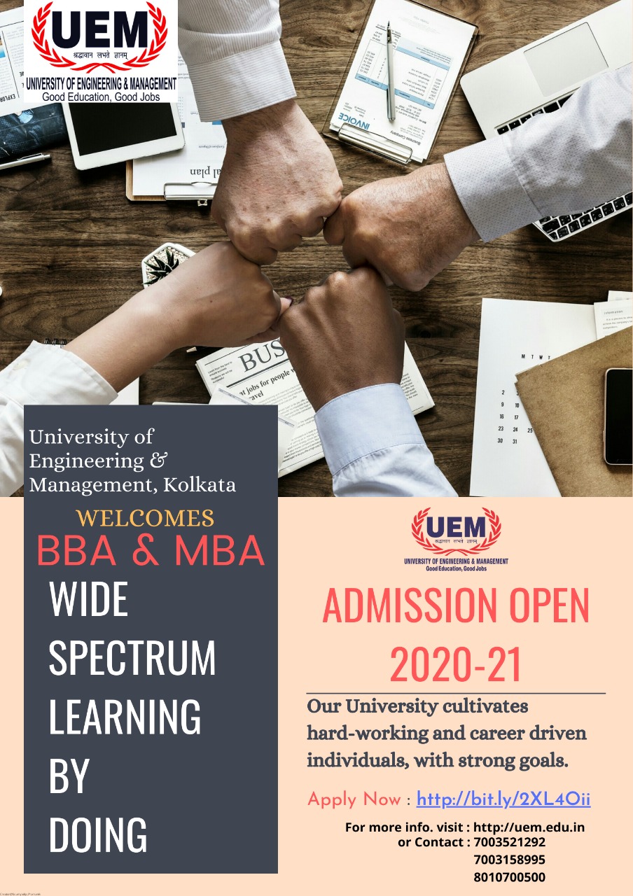 Online admission going on in Department of BBA and MBA at UEM Kolkata