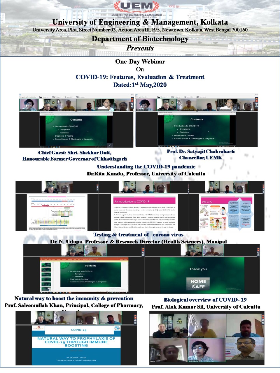 Webinar organised by Biotechnology department of UEM Kolkata