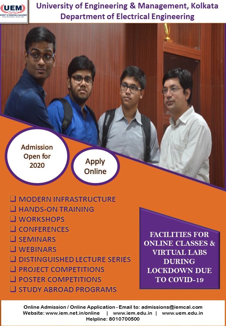 Online admission going on in Department of Electrical Engineering at UEM Kolkata
