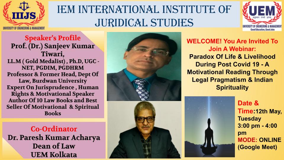 Join for a webinar conducted by law department of UEM Kolkata on 12th May 2020