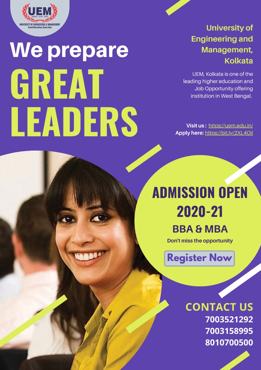 Online admission going on in the Department of BBA and MBA @ UEM, Kolkata for 2020-21