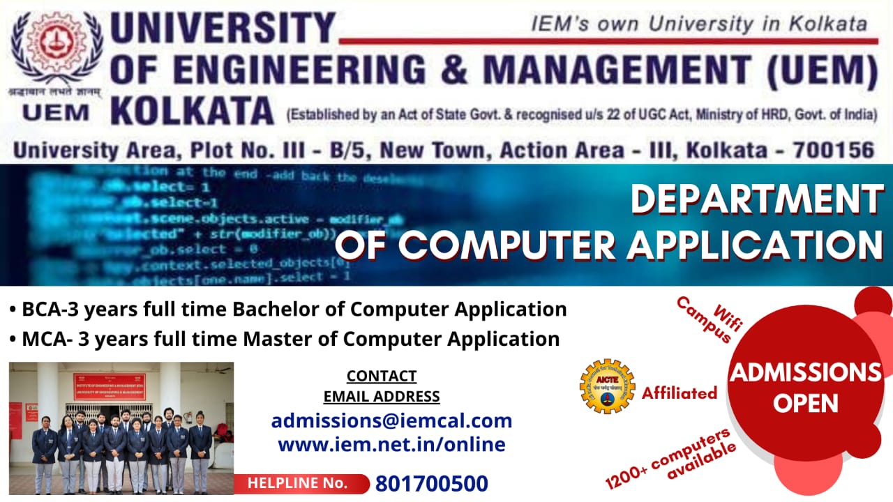Online admission going on in the Department of Computer Applications @ UEM, Kolkata for 2020-21