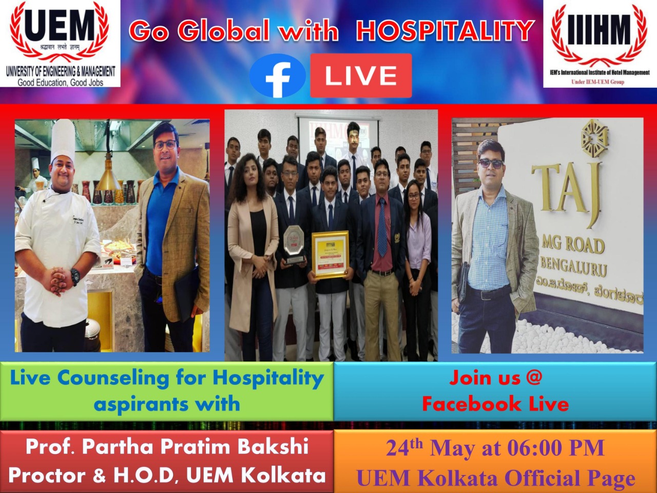 Live counseling session for Hospitality aspirants with Prof. Partha Bakshi on 24th May 2020