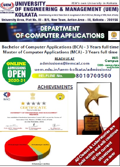 Admissions going on in BCA/MCA department at UEM Kolkata