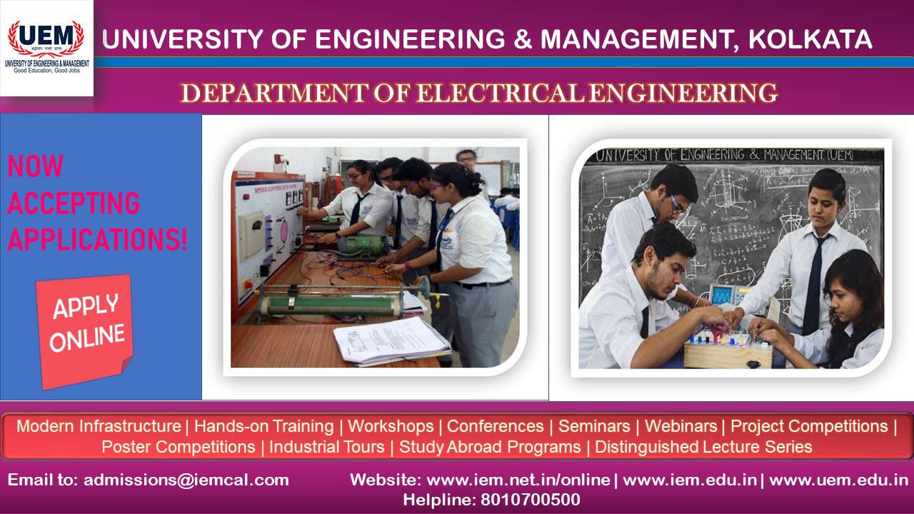 Online admission going on for Department of Electrical Engineering at UEM Kolkata