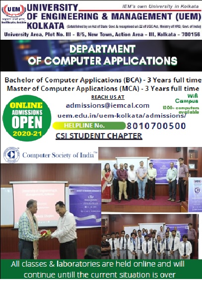 Online admissions going on in the Department of computer applications at UEM Kolkata