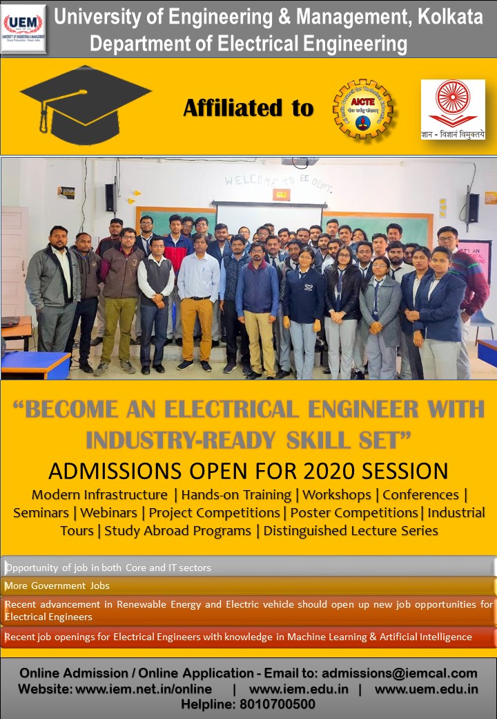 Admission Open for Department of Electrical Engineering at UEM Kolkata